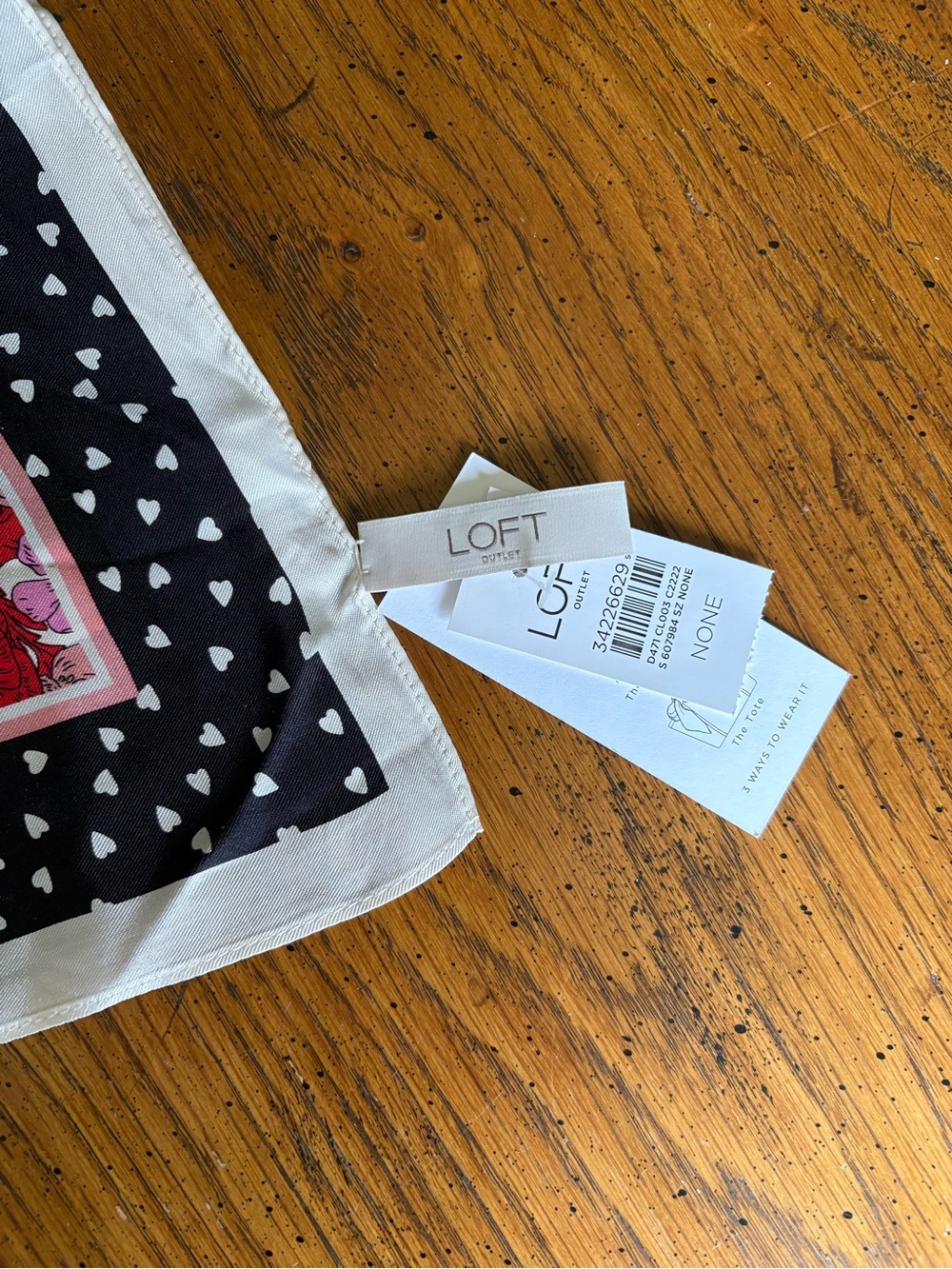Ann Taylor Loft Floral Red Pink Silk Scarf with Black Heart Border NWT - Picture 3 of 6